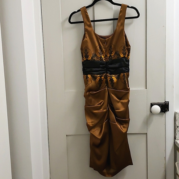 Le Chateau Women's SM cocktail dress brown with gold and black accents. - Picture 2 of 10